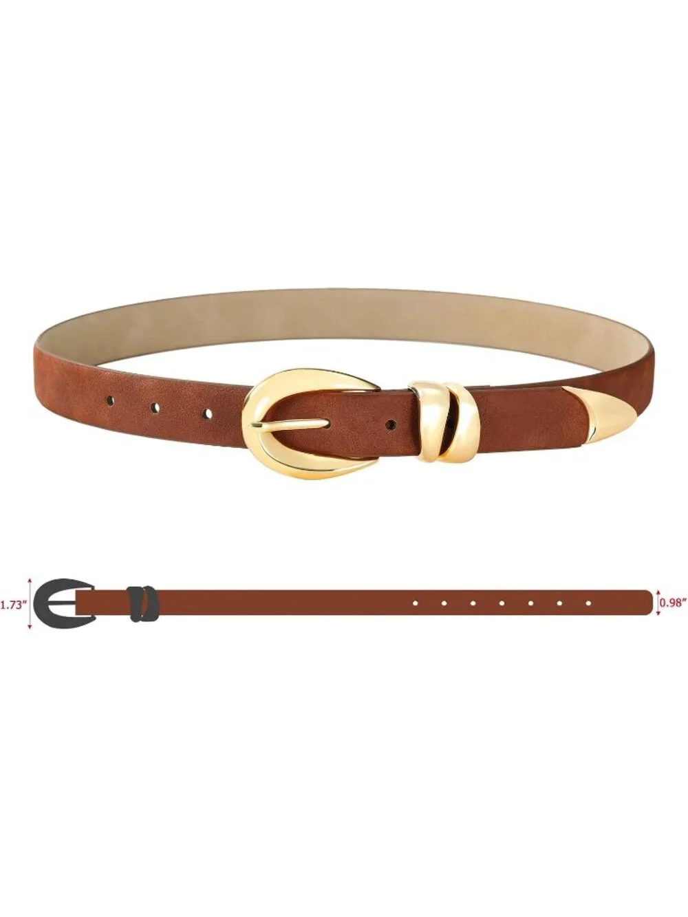 Women's Suede Brown Adjustable Waist Belt For Jeans With Classic Gold Buckle
